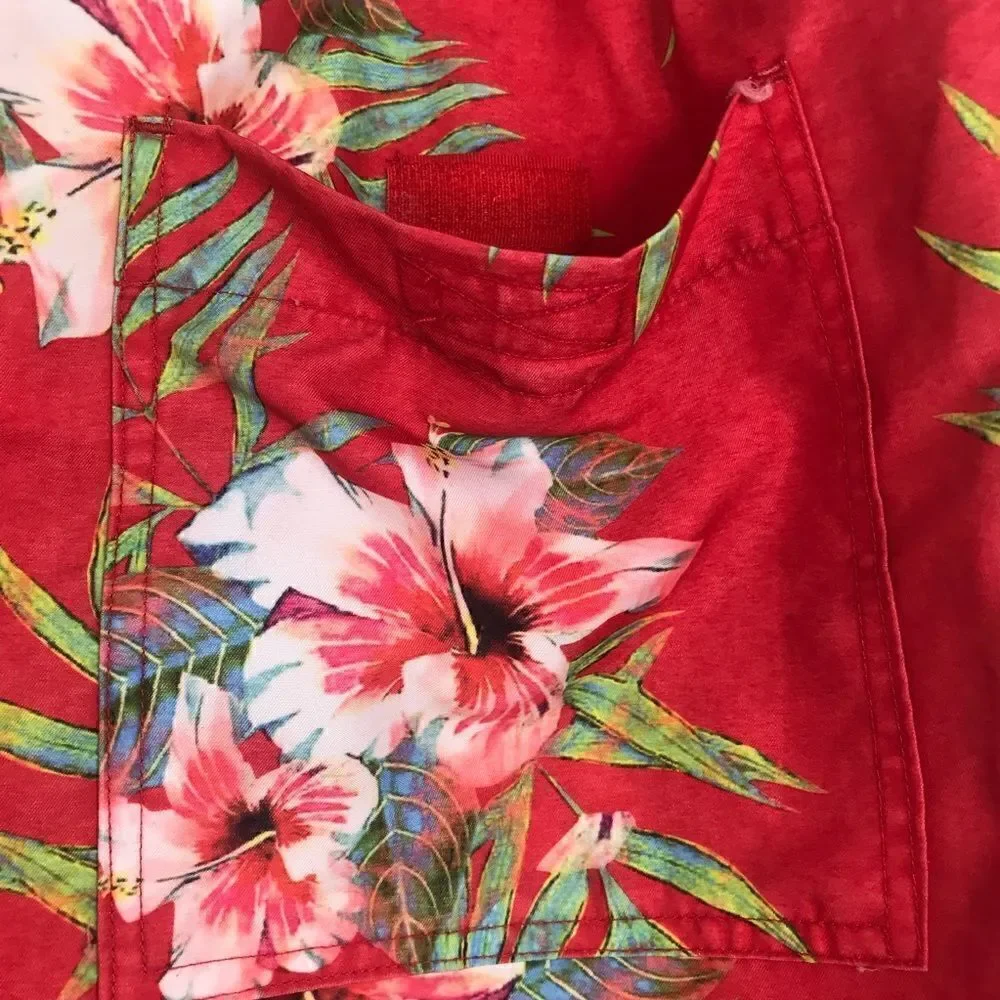 21 Men Red Hibiscus Floral Tropical Swim Trunks